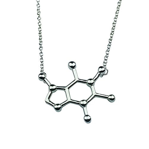 Adults Silver Plated NECKLACE Caffeine Molecule Pendant Coffee Tea Lover Gift